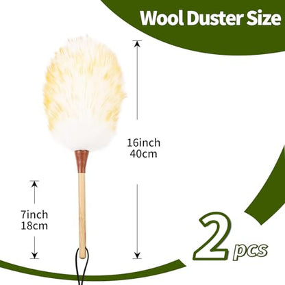 Natural Lambswool Duster 16 Inch Handheld with Wooden Handle Duster Dusting Tool for Blinds Electronics Furniture Delicate Surfaces (2Pcs) - size: 16inch