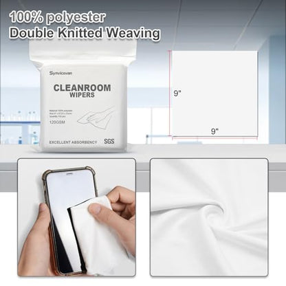 Cleanroom Wipers 9"x9"(150 Pcs, 100% Polyester, Class 100, 120GSM) Double Knit 100% Lint Free Cloths with Ultra-fine Filaments, Laser Sealed Edge Ultra-Soft Wipers - size: 9"x9" (Pack of 150)