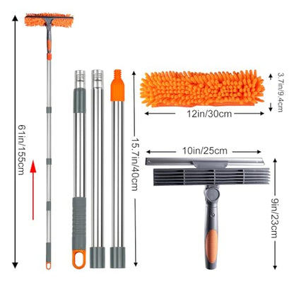 BITOPE 2 in 1 Squeegee for Window Cleaning Tool,Long Handle Window Cleaner Tool with Stainless Steel Extension Pole for Car,Shower, Glass Doors, Outdoor High Window - size: 61 inch