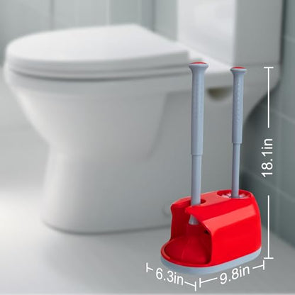 Toilet Plunger and Brush Set for Bathroom Cleaning with Holder, 16inch Plunger and Brush with Holder for Deep Cleaning Bathroom