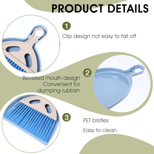 9 Pack Mini Dust Pan and Brush Set, Small Hand Broom and Dustpan Set with Handle - 3 Colors Plastic Cleaning Tools for Desk, Table, Keyboard, Car, Pet Food Crumbs