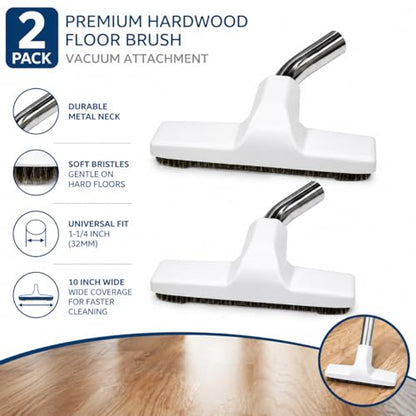 Merchandise Mecca 2 Pack Premium Hardwood Floor Brush Vacuum Attachment – Black Metal Neck, Soft Bristles, Universal Size 1-1/4 Inch (32mm) Fit, 10” Wide (White) - color: White