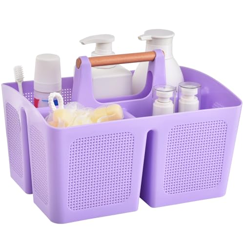 ALINK Portable Shower Caddy Basket with Compartments, Plastic Divided Cleaning Caddy Organizer Storage Tote with Handle for Bathroom, College, Dorm Room Essentials - Purple - color: Purple