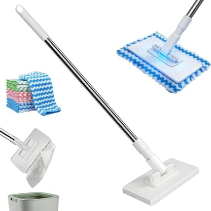 Wall Cleaner Mop for Hard-to-Reach Areas | Zero-Touch Cloth Changing | 39" Extendable Handle 360° Swivel Head Multi-Surface Dust Mop for Bathroom Wall Floor Gap Cleaning (1 mini mop+10 Cloths) - size: 1 mini mop+10 cloths