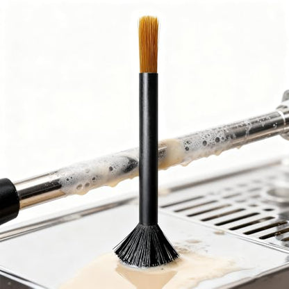 PMQEWZL Espresso Machine Cleaning Brush + Mini Dustpan Broom Set | Dual-Head Brush, For Coffee Grounds, Cleans Portafilter/Brew Head, Coffee Bar Crumbs