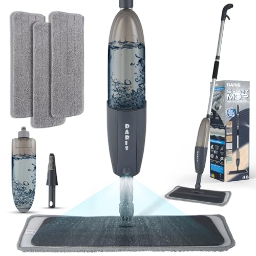 DARIS Spray Mops with 3 Microfiber Pads Dust Mop with 360ml Bottle for Floor Home Cleaning 360 Rotation Wet Dry Mops for Cleaning Hardwood, Laminate, Ceramic