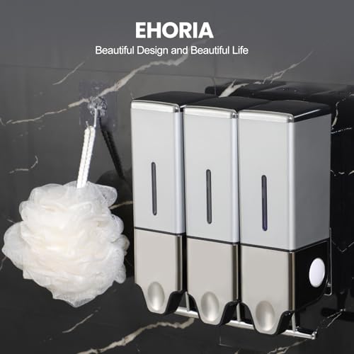3-in-1 Quadrate Dispensers for The Shower,Shower soap Dispenser,Conditioner Dispenser, Shampoo Dispenser,No Drilled Wall Mounted Distributor,Hotel,Bathroom,Home (Triple, Silvery) - color: Triple Silvery