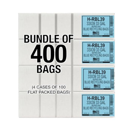 Aluf Plastics 33 Gallon Blue Trash Bags - (Pack of 400) - 1.2 MIL - Garbage or Recycling Bags 33" x 39" - Large Plastic Can Liners - for Industrial, Home, Contractor, Recycling - style: 33 Gal, 1.2 Mil, 400 Count