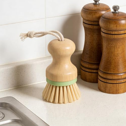 Dish Scrub Brush - Palm Brush with Ergonomic Wood Grip & Non-Scratch Medium Stiff Bristles for Cleaning Dishes, Pots, Pans, Kitchen Sink, Daily Dishwashing