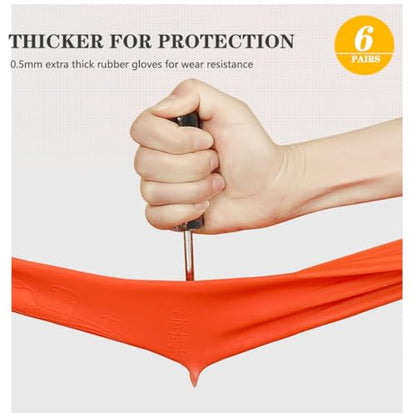 6-Pair 17.8-Inch Elbow - Length Reusable Rubber Waterproof Household Cleaning and Kitchen Dishwashing Gloves - size: Small
