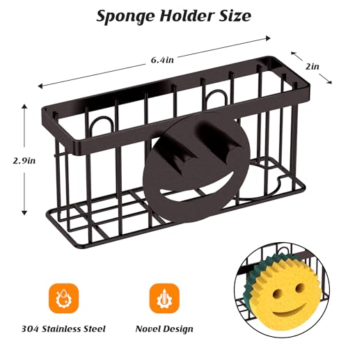 MURLONG Sponge Holder Smiley Face, Sink Caddy for Kitchen Sink, Sink Organizer Sponge Holder with 2 PCS Suction Cups/1 PCS Adhesive Strips, Designed for Sponge, Soap, Dish Brush, Scrubber-Bronze - color: Bronze
