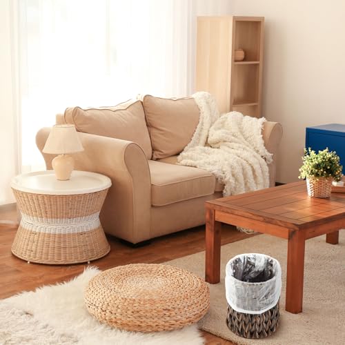 Ctosree 1.3 Gallons Small Trash Can with Lid Handle Boho Woven Braided Bathroom Waste Basket Trash Can with 100 Garbage Bags for Bedroom Office Laundry(Braided Polypropylene, Dark Brown) - color: Dark Brown, style: Round