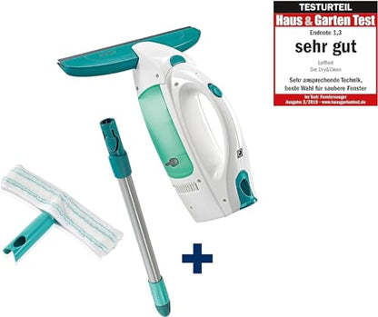 Leifheit Window Vacuum Cleaner Dry&Clean, Modular with Unique Handle System and Intelligent Standby, Window Cleaner, Battery-Powered, White Blue