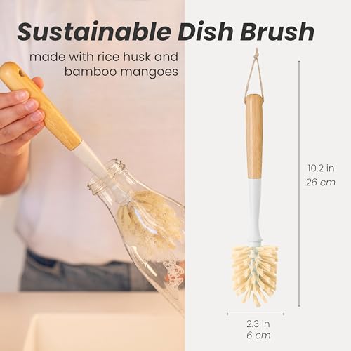 Vigar Zeroline 10.2" Bamboo Bottle Brush With Long Handle - Water Bottle Brush for Glassware, Tumblers, Jars and Vases, Kitchen Dish Scrubber, Wooden Bottle Cleaner, Dish Brush for Sink, Kitchen Brush - size: 10.2-Inches