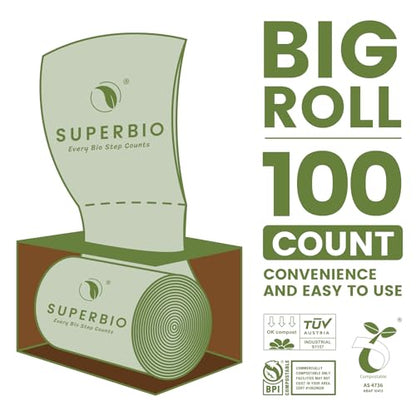 SUPERBIO 2.6 Gallon Compostable Food Waste Bags, 100 Count, 1 Pack, Flat Top Food Scrap Bags， ASTM D6400，Certified by BPI and OK compost INDUSTRIAL,9.84L - color: 2.6 Gallon Flat Top, 100 Count