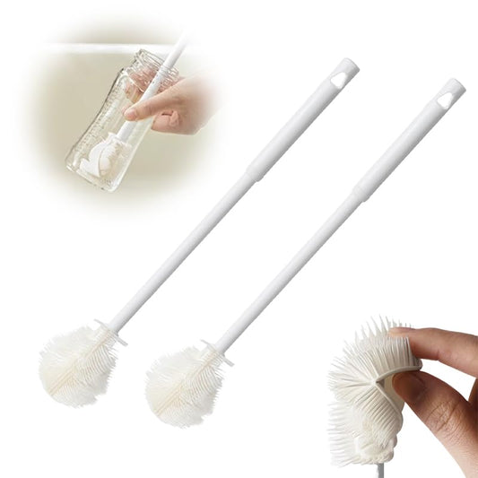 360° Flexible Silicone Bottle Brush with Long Handle, 2026 New Bottle Brush Cleaner Deep Cleaning Brush for Narrow Neck Bottles, Water Bottles and Travel Mugs (White-2PCS) - color: White-2pcs
