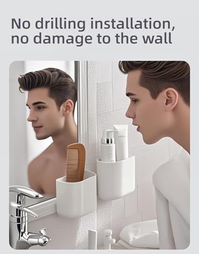 2-Pack Stick-On Wall Mount Remote Holder - No Drill, Damage-Free Adhesive for TV/AC Remotes, Phones, Pens, for Bathroom Kitchen Office - Fits Any Decor, White (Easy Install, Space-Saver)
