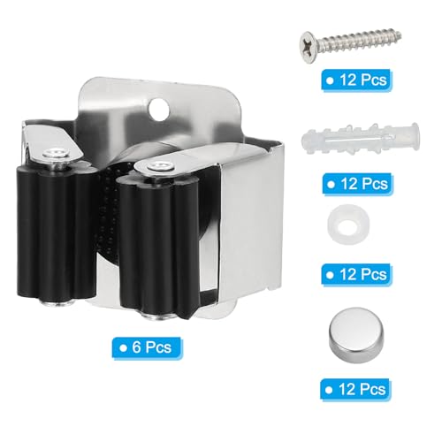 PATIKIL Broom and Mop Holder, 6 Pack Wall Mounted Stainless Steel Mop Hanger Heavy Garden Tool Organizer Rack Hanging Clips with Screws for Home Garage, Black - color: Black