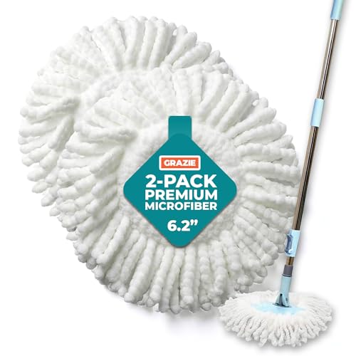 Grazie Spin Mop Head Replacements – Premium Microfiber Mop Refills – Ultra-Absorbent, Washable Heads – Compatible with Most Spin Mop Systems – Ideal for Tile, Hardwood & Laminate Floors – 2-Pack