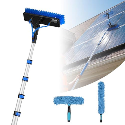 VEVOR Solar Panel Cleaning Kit, 24 ft, Water Fed Pole Kit with Cleaning Brush, Soap Dispenser, Extendable Aluminum Telescopic Pole, 180° Rotatable Brush Head, for Roof Mounted Solar Panels, Windows - size: 24 Ft