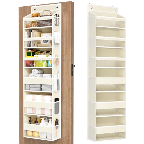 Mefirt 6 Tiers Over The Door Organizer, Heavy Duty Hanging Organizer Storage with Large Capacity Pockets, Behind Door Storage Hanging Shelves for Closet Wall Bathroom Bedroom Nursery Pantry, 1 Beige - color: Beige, size: 6-Tier