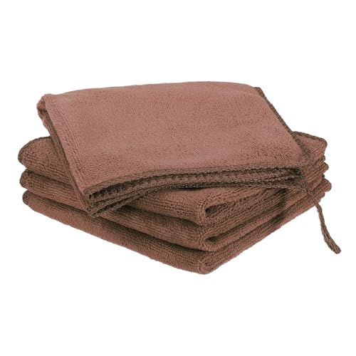 HARFINGTON 4 Pack Microfiber Cleaning Cloth, 10" x 10" Multi-Functional Cleaning Towels Reusable Absorbent Rags with Hook for Car Wash Kitchen Household Window Clean, Brown - color: Brown, size: 10" x 10"