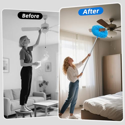 DRQ Ceiling Fan Cleaner Duster, Reusable Microfiber Duster with Extension Pole, 13 to 48 Inch Fan Blade Cleaner, Removable Dusters for Cleaning Walls Bookshelves Door Window Top (Blue) - color: Blue