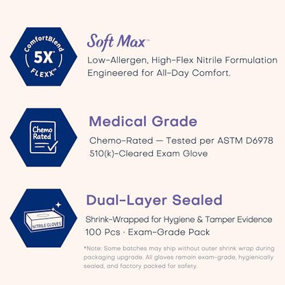 Supmedic Medical Soft Max™ Nitrile Disposable Gloves, 100 Ct Latex-Free Powder-Free Food Safe Cooking Cleaning Lab Exam Glove - color: Large (Blue Violet)
