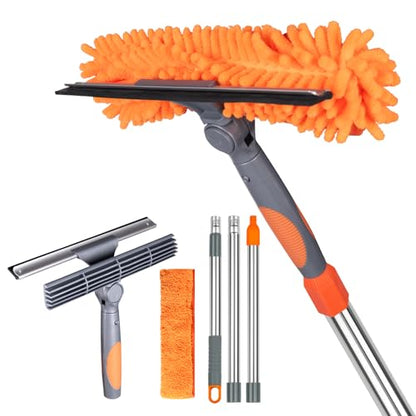 BITOPE 2 in 1 Squeegee for Window Cleaning Tool,Long Handle Window Cleaner Tool with Stainless Steel Extension Pole for Car,Shower, Glass Doors, Outdoor High Window - size: 61 inch