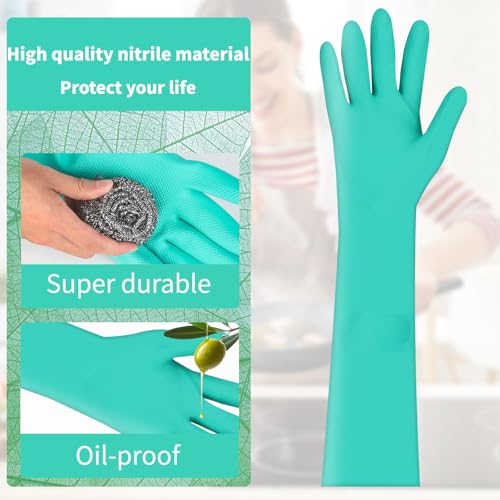 Long Sleeved Durable Nitrile Gloves 18in Reusable,Heavy duty Rubber Cleaning kitchen Cooking Anti Slip Dishwashing - size: Small