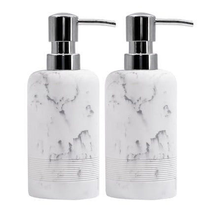 YMXYJM Resin Soap Dispenser Sets, 2 Pcs Heavy Lotion Dispensers,10.8oz Refillable Liquid Soap Dispensers with Rust-Proof Pump for Bathroom Countertop or Kitchen, Artificial Marble White - color: White