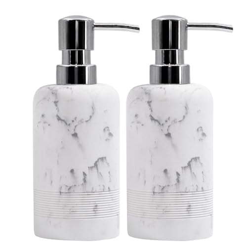 YMXYJM Resin Soap Dispenser Sets, 2 Pcs Heavy Lotion Dispensers,10.8oz Refillable Liquid Soap Dispensers with Rust-Proof Pump for Bathroom Countertop or Kitchen, Artificial Marble White - color: White