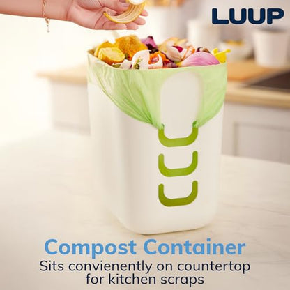 STORi Luup Trash Can (White) - Reuse Grocery Bags - Plastic Garbage Container for Bathroom, Vanity, Laundry Room, Kitchen, Office, Garage - 2.5 Gallon Wastebasket with Hooks to Secure Trash Bags - color: White
