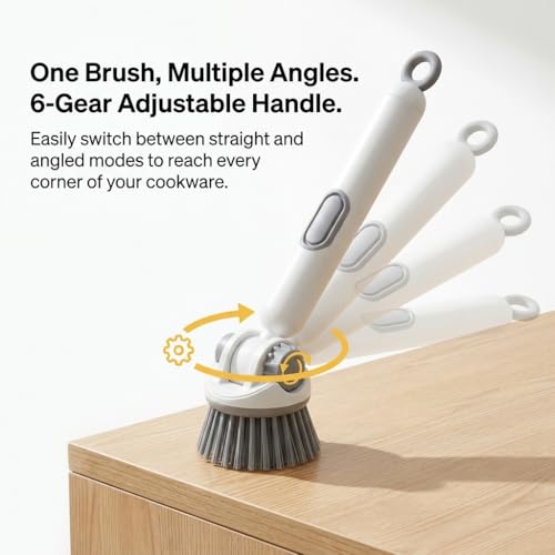 Rotatable Kitchen Cleaning Brush with Built-in Soap Dispenser for Non-Stick Pans, Stainless Steel Pots, Ceramic Cookware, Range Hood Filters, Oven Grates