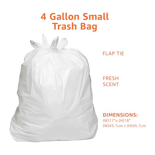 Amazon Basics 4 Gallon Trash Bags, Flap Ties, Fresh Scent, 80 Count (Pack of 6) - size: 80 Count (Pack of 6)