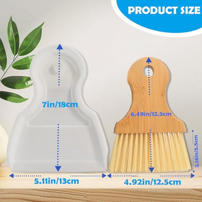 Mini Broom and Dustpan Set Portable Hand Broom with Bamboo Handle Small Crumb Sweeper for Home, Bathroom, Kitchen, Car Interior, Office, Pet Areas (White) - color: White