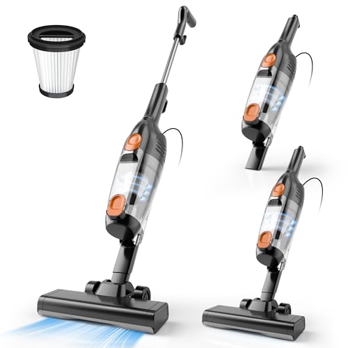 Vazone R6X Corded Stick Vacuum Cleaners for Home, 20Kpa Powerful Suction Stick Vacuum with 16Ft Cord, 2 in 1 Lightweight Handheld Vacuum Cleaner for Hardwood Floor Pet Hair - color: Mandarin