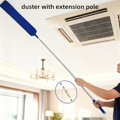 Retractable Gap Dust Cleaner with 30-100 Feet Extendable Long Handle and 2 Microfiber Dusting Cloths, Cleaning Duster for Under Appliance Refrigerator Furniture Sofa Bed (Gray) - color: Gray