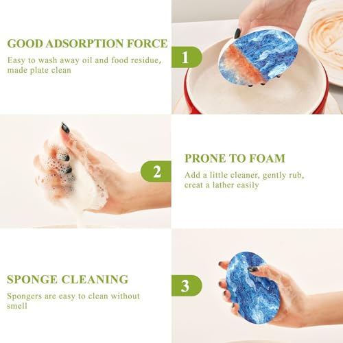YETTASBIN Marble 3PCS Wood Pulp Scrub Sponges, Reusable Absorbent Household Cleaning Sponge Non-Scratch Kitchen Dish Sponges, Multi-Surface Safe Scrubber for Nonstick Pans, Pots