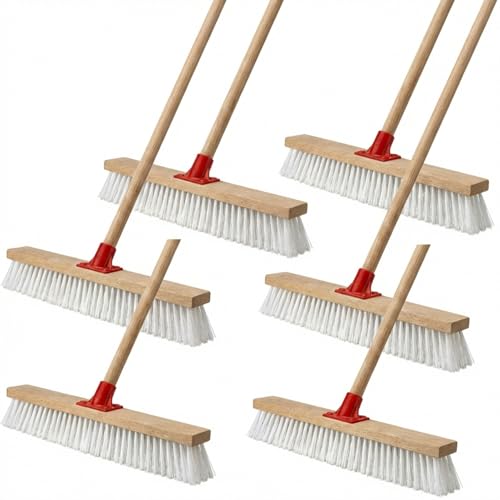 6 Pack 18 Inches Push Broom Outdoor Heavy Duty Multi-Surface Garden Brush Broom with 47" Long Handle Floor Scrub Brush for Deck Driveway Patio Garage Yard Concrete Floor Cleaning