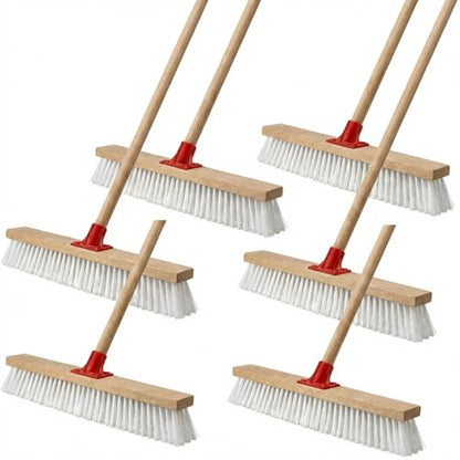 6 Pack 18 Inches Push Broom Outdoor Heavy Duty Multi-Surface Garden Brush Broom with 47" Long Handle Floor Scrub Brush for Deck Driveway Patio Garage Yard Concrete Floor Cleaning