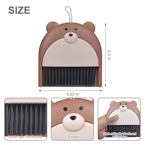 Mini Broom and Dustpan Set 6.2x6.3 Inches Compact Hand Broom for Desktop Table Countertop Car Office Kitchen Small Space Cleaning (Brown) - color: Brown