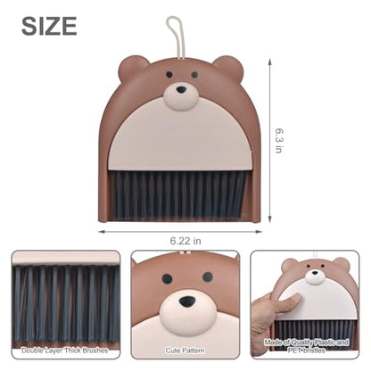 Mini Broom and Dustpan Set 6.2x6.3 Inches Compact Hand Broom for Desktop Table Countertop Car Office Kitchen Small Space Cleaning (Brown) - color: Brown