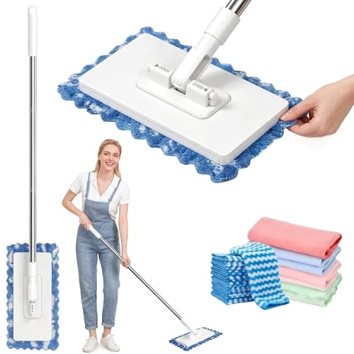 2026 New Lazy Mop Clip-on , Reusable Mini Mop with 4 Reusable Cloths, Automatic Cloth Change Function, Wet and Dry Dual Use, Zero-Touch Cloth Operation, Ideal for Floors and Walls