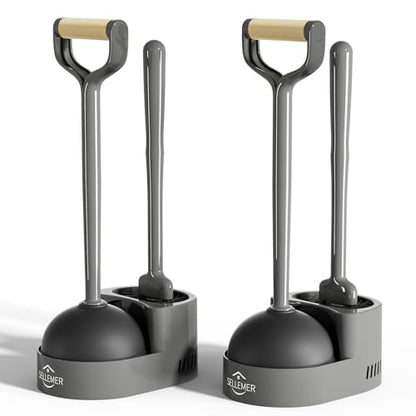 Sellemer Toilet Brush and Plunger Set, Curved Design Head Toilet Bowl Brush for Deep Cleaning, Heavy Duty Plunger for Bathroom, Grey, 2 Pack - color: Gray