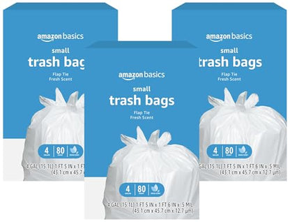 Amazon Basics Trash Bags, 4 Gallon, 80 Count (Pack of 3) | Flap Ties | Fresh Scent - size: 80 Count (Pack of 3)
