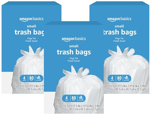 Amazon Basics Trash Bags, 4 Gallon, 80 Count (Pack of 3) | Flap Ties | Fresh Scent - size: 80 Count (Pack of 3)