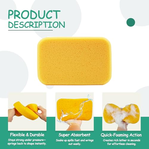 2-Pack Extra Large Cleaning Sponges (7.5" x 5.5" x 1.9") – Heavy Duty Grouting, Car Wash & Multi-Surface Sponge – Non-Scratch PU Foam for Tile, Dishes, Cars & Crafts Super Absorbent - size: 2Pcs