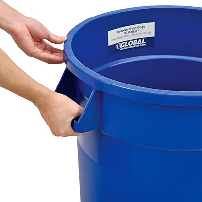 Global Industrial Commercial Round Trash Can, 20 Gallon Capacity, Plastic Garbage Can, Indoor and Outdoor Utility Trash Can, Blue, 19" W x 22-1/2"H, No Lid - color: Blue