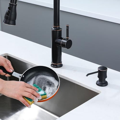 Soap Dispenser for Kitchen Sink (Oil Rubbed Bronze), Built-in and Refill-from-Top Design with Liquid Hand & Dish Soap Bottle - color: Oil-rubbed Bronze, size: with Bottle